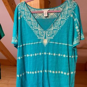 Sundance embroidered linen tee turquoise blue